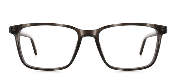 dunkel-grau-transparente eckige Brillenfassung mit Horn-Optik von Munic Eyewear aus München