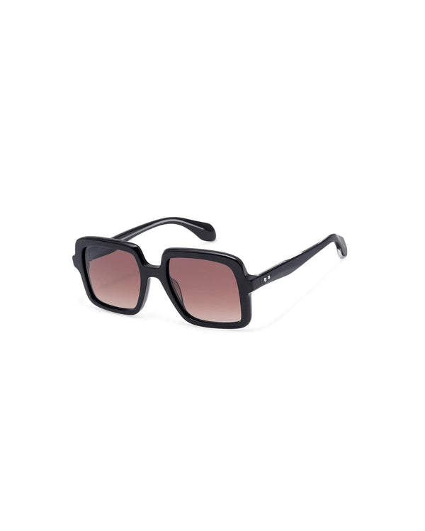 Seitenansicht schwarze Sonnenbrille mit braun verlaufenden Gläsern