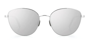 schmetterlingsförmige, silberne Titan-Sonnenbrille mit silber verpiegelten Gläsern von Munic Eyewear