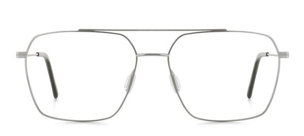 silber matte, leicht eckige titan Brillenfassung mit Doppelsteg der Firma Munic Eyewear aus München.