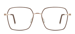 roségoldene Schmetterlingsförmige titan Brillenfassung mit matt braunem Frontrahmen von Munic Eyewear aus München.