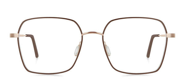 roségoldene Schmetterlingsförmige titan Brillenfassung mit matt braunem Frontrahmen von Munic Eyewear aus München.